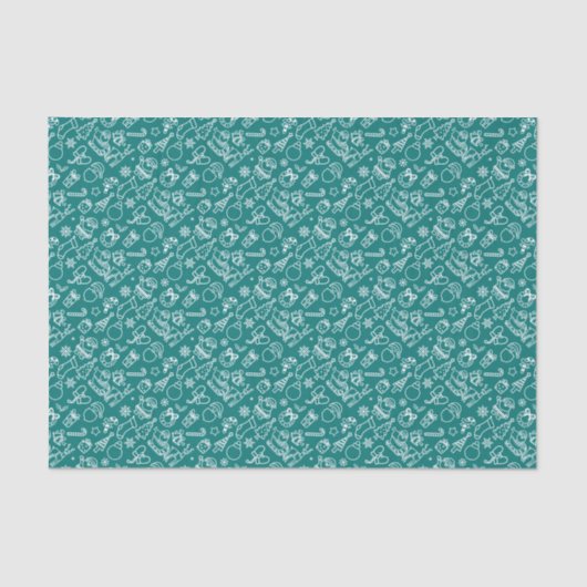 ティール(緑がかった色)ブルークリスマスアイコンセットホリデー 薄葉紙 (正面)