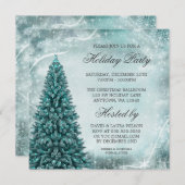 ティール(緑がかった色)ブルークリスマスツリーホリデーパーティー 招待状 (正面/裏面)