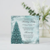 ティール(緑がかった色)ブルークリスマスツリーホリデーパーティー 招待状 (スタンド正面)
