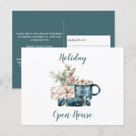 ティール（緑がかった色）ブルークリスマスホリデーオープンハウス ポストカード