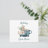 ティール（緑がかった色）ブルークリスマスホリデーオープンハウス ポストカード (スタンド正面)