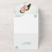 ティール（緑がかった色）ブルークロス写真テンプレートオールインワン結婚ズ オールインワン招待状 (外側)