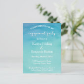ティール(緑がかった色)&ブルーグラデーションウォーター婚約パーティ2 インビテーションポストカード (スタンド正面)