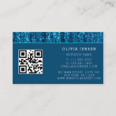 ティール(緑がかった色)ブルーグラデーショングリッターグラマラーマーブルーモダンル 名刺 (裏面)