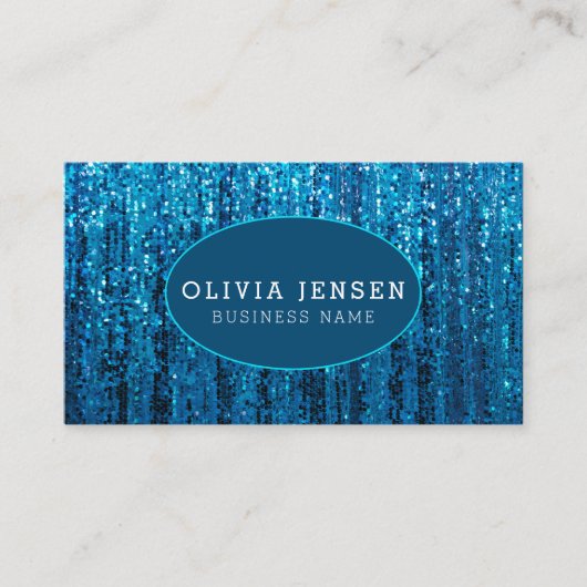 ティール（緑がかった色）ブルーグラデーショングリッターグラマラーマーブルーモダンル 名刺 (正面)