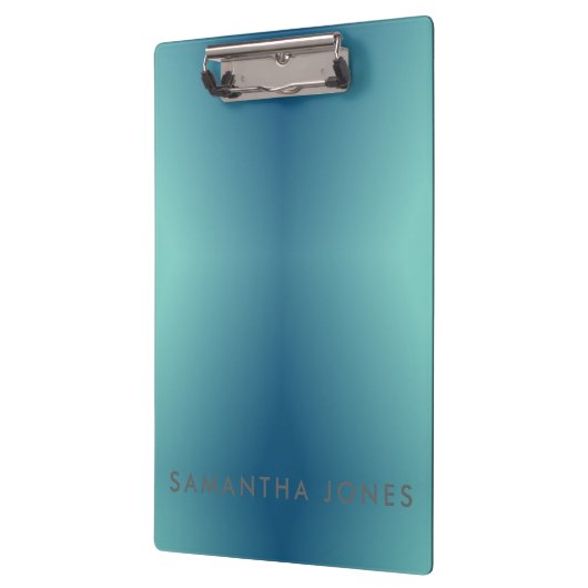 ティール（緑がかった色）ブルーグラデーションシンプルのプレーンパーソナライズ独自の名前 クリップボード (左)