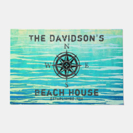 ティール（緑がかった色）ブルーグラデーションシーモノグラムの ドアマット