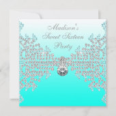 ティール（緑がかった色）ブルーグラデーションスウィート16パーティー 招待状 (正面)