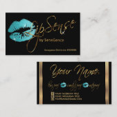 ティール（緑がかった色）ブルーグリッターと金ゴールド 名刺 (正面/裏面)