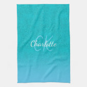 ティール(緑がかった色)ブルーグリッターアクアシーグリーンモノグラムイニシャル キッチンタオル (縦)