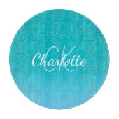 ティール（緑がかった色）ブルーグリッターアクアシーグリーンモノグラム カッティングボード (正面)