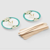 ティール(緑がかった色)ブルーグリッターグレイフローラモノグラム ハンドファン (組立なし)