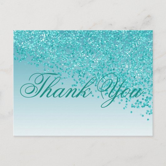 ティール（緑がかった色）ブルーグリッターティール（緑がかった色）ブルーシェードサンキューユー ポストカード (正面)