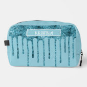 ティール(緑がかった色)ブルーグリッタードリップスオンスカイブルートイレタリーバッグ ドップキット (正面)