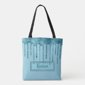 ティール（緑がかった色）ブルーグリッタードリップスオンスカイブルートートバッグ トートバッグ (裏面)