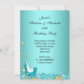 ティール(緑がかった色)ブルーグリッターハイヒール素晴らしいパーティー 招待状 (裏面)