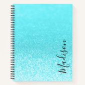 ティール(緑がかった色)ブルーグリッターパーソナライズされた灯 ノートブック (正面)