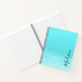 ティール(緑がかった色)ブルーグリッターパーソナライズされた灯 ノートブック (内部)