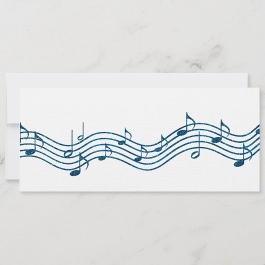 ティール（緑がかった色）ブルーグリッターミュージックロング結婚式招待状 招待状 (裏面)