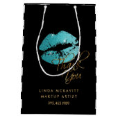 ティール（緑がかった色）ブルーグリッター唇と白ストライプい – ありがとう ミディアムペーパーバッグ (裏面)