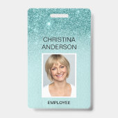 ティール（緑がかった色）ブルーグリッター従業員名写真企業の バッジ (表面)