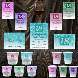 ティール（緑がかった色）ブルーグリッター18誕生日ありがとう ポストカード