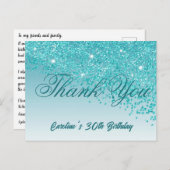 ティール（緑がかった色）ブルーグリッター30歳の誕生日ありがとう ポストカード (正面/裏面)
