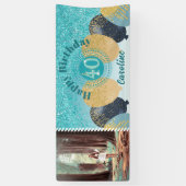 ティール（緑がかった色）ブルーグリッター40th誕生日&バルーン 横断幕 (縦)