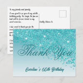 ティール（緑がかった色）ブルーグリッター60誕生日ありがとう ポストカード (正面/裏面)