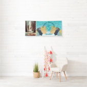 ティール（緑がかった色）ブルーグリッター60誕生日&バルーン 横断幕 (インサイチュ)