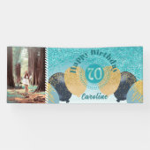 ティール(緑がかった色)ブルーグリッター70誕生日&バルーン 横断幕 (横)