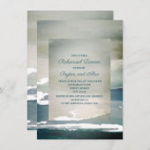 ティール(緑がかった色)ブルーグリーンウォーターカラーリハーサルディナー 招待状 (正面/裏面)