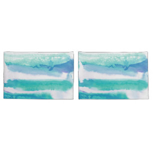 ティール（緑がかった色）ブルーグリーンウォーター色のストライプ 枕カバー