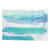 ティール(緑がかった色)ブルーグリーンウォーター色のストライプ 枕カバー (裏面-左)