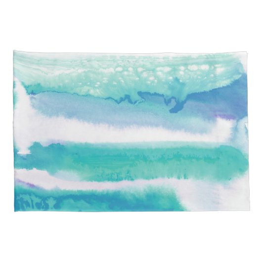 ティール（緑がかった色）ブルーグリーンウォーター色のストライプ 枕カバー (裏面-右)