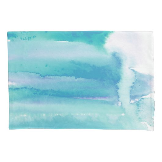 ティール（緑がかった色）ブルーグリーンウォーター色のストライプ 枕カバー (正面左)