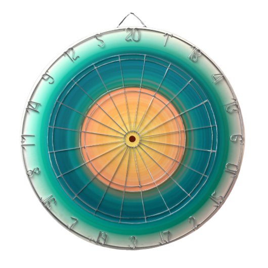 ティール（緑がかった色）ブルーグリーンオレンジイエローピンク ダーツボード (正面)
