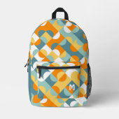 ティール(緑がかった色)ブルーグリーンオレンジミッドセンチュリーサークル プリントバックパック (正面)