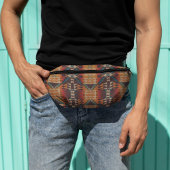 ティール(緑がかった色)ブルーグリーンオレンジレッドタウペベージュトリバルアート ファニーパック