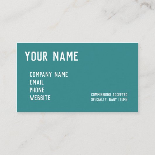 ティール（緑がかった色）ブルーグリーンクロシェのチャート 名刺 (裏面)