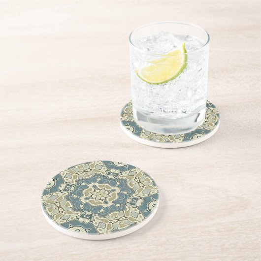 ティール(緑がかった色)ブルーグリーングレーオークレーお尻ボヘミアンバリアート コースター (側面)
