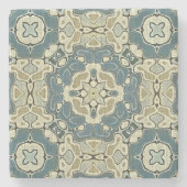 ティール(緑がかった色)ブルーグリーングレーオークレーお尻ボヘミアンバリアート ストーンコースター (正面)