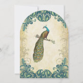 ティール（緑がかった色）ブルーグリーンゴールデンライムピーコック結婚ズ 招待状 (裏面)