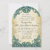 ティール（緑がかった色）ブルーグリーンゴールデンライムピーコック結婚ズ 招待状 (正面)