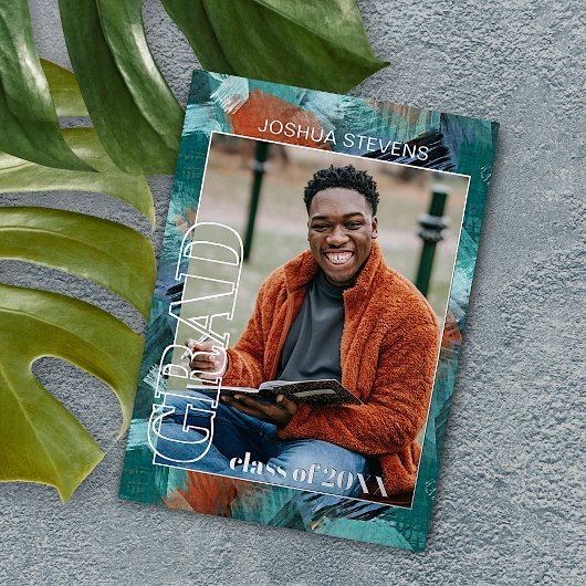 ティール（緑がかった色）ブルーグリーンゴールドフォイル卒業発表 箔招待状