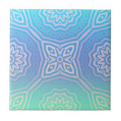 ティール(緑がかった色)ブルーグリーンシルバーグラデーションアラベスク幾何学模様 タイル (正面)