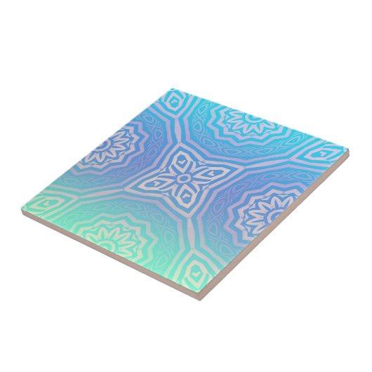 ティール(緑がかった色)ブルーグリーンシルバーグラデーションアラベスク幾何学模様 タイル (側面)