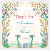 ティール（緑がかった色）ブルーグリーンセリーズフローラ孔雀名前をカスタムする スクエアシール (正面)