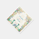 ティール（緑がかった色）ブルーグリーンセリーズフローラ孔雀名前をカスタムする スタンダードカクテルナプキン (角)