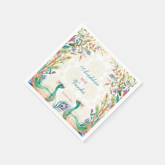 ティール（緑がかった色）ブルーグリーンセリーズフローラ孔雀名前をカスタムする スタンダードカクテルナプキン (角)